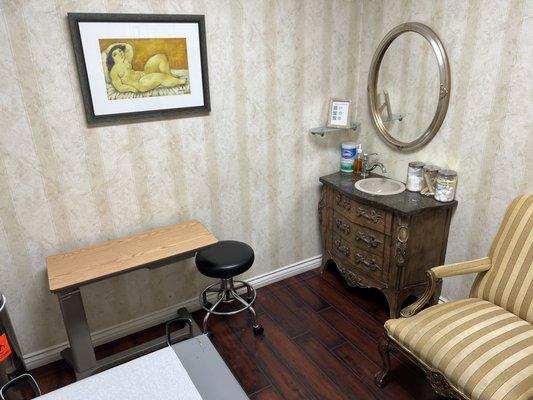 A private sanctuary for assessments and care, our exam room provides a comforting environment for thorough evaluations and patient wellbeing