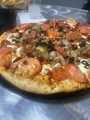 Large supreme pizza - this is a huge pizza for $13!