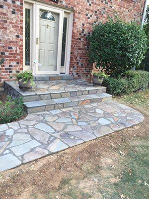 Flagstone stoop walkway with concrete Base