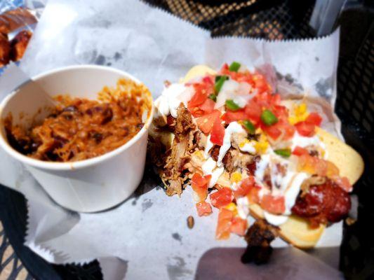 Street Corn Dawg with baked beans