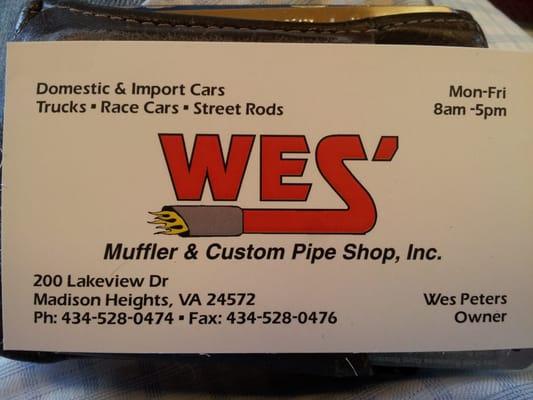 Wes' Muffler & Custom Pipe Shop