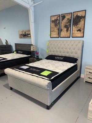 Upholstered bed frame and mattress