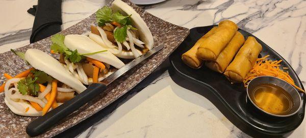 Pork bao and spring rolls