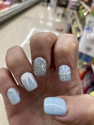 Winter wonderland nails - snowflakes, icicles, and sparkles!