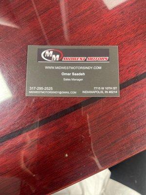 Car salesman business card