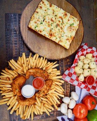 Wings & Fries, Cheese Bread and Bread Bites