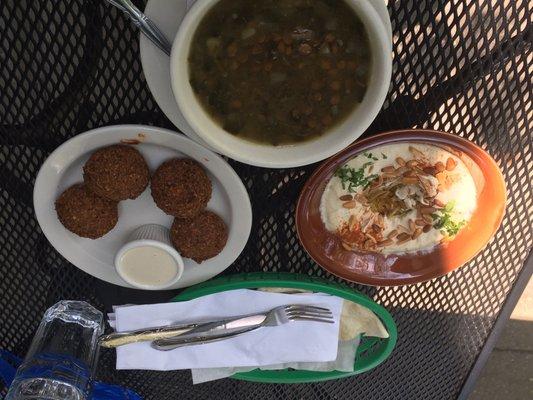 Felafel, Lentil Soup, Humus, and a cup of tea w Mint. July 2021 Trip