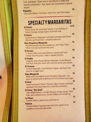 Specialty margaritas