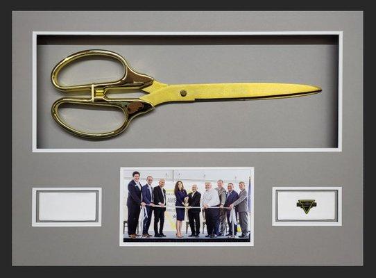 Shadowbox of the ceremonial ribbon cutting scissors and photos from business opening in Texas
30" Scissors