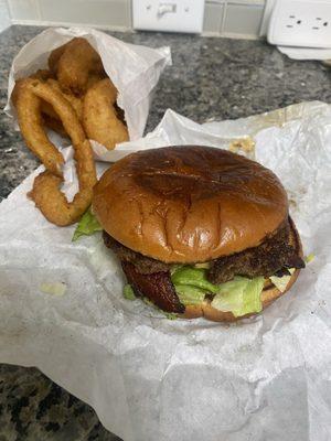 Bacon Cheese Burger with Onion Rings 02/23/2024