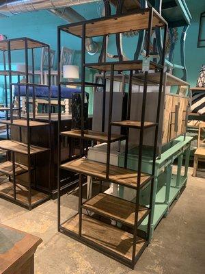 Multi level industrial bookshelf