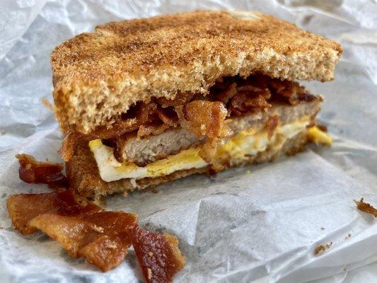 Breakfast Sandwich. Sausage and bacon