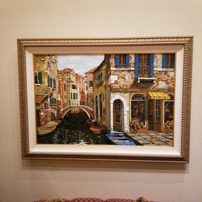 Autumn in Venice, 32x48 Serigraph on Canvas, embellished painting, hand signed, by Viktor Shvaiko. Custom framing by Village Gallery.