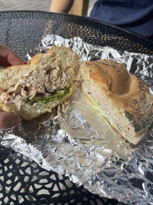 Turkey, lettuce, onion, Mayo on a roll