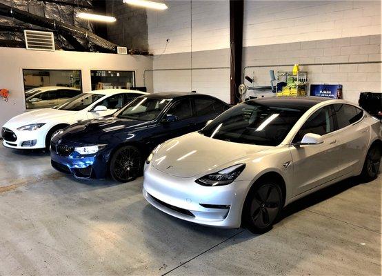 Tesla Model 3,3M Crystalline, BMW M3 3M Crystalline, Tesla Model S 3M Crystalline. Xpel paint protection,Clear bra applied on all 3 Vehicles