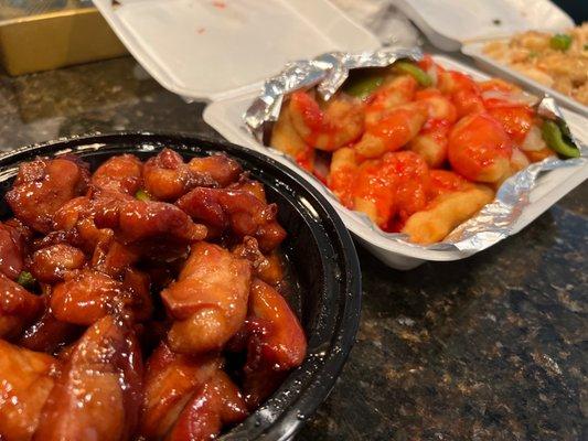 Bourbon chicken and sweet and sour chicken