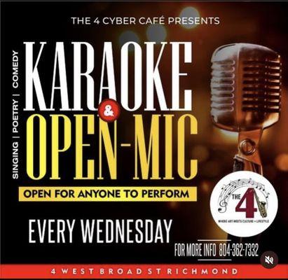 Every Wednesday is Karaoke and Open Mic night starting at  7pm!