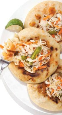 Pupusas are a thick corn tortillas filled with a variety of ingredients  such as Chicken, Pork, Cheese, Chicharron or Beans.