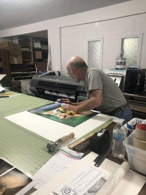 Tom working on a custom print in our new printshop!