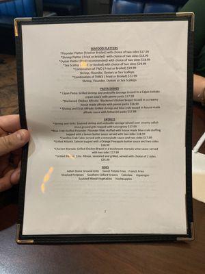 ***UPDATED*** back side of menu as of 8/5/23