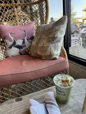 cute seating with my delicious matcha!