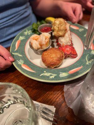 Lobster, crab cake and shrimp