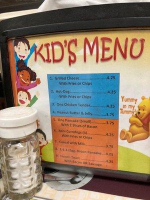 Kids menu