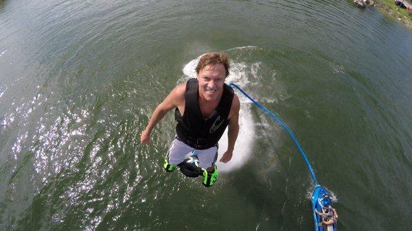 Drone shot of Flydive X-board at 30 ft above the water.