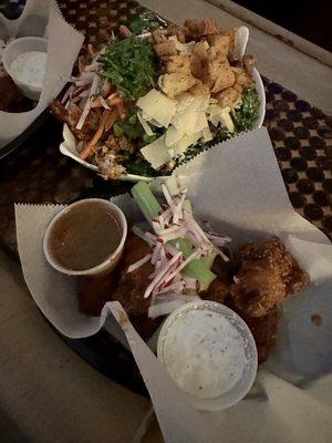 Kale Caesar salad and 6 Wings