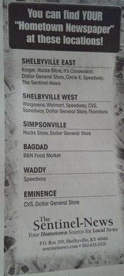 Many places to get a copy of the Sentinel News