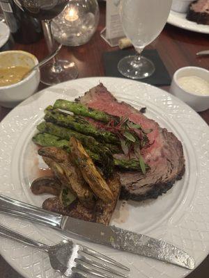 Prime rib 16oz w asparagus and beef tallow fingerling potatoes