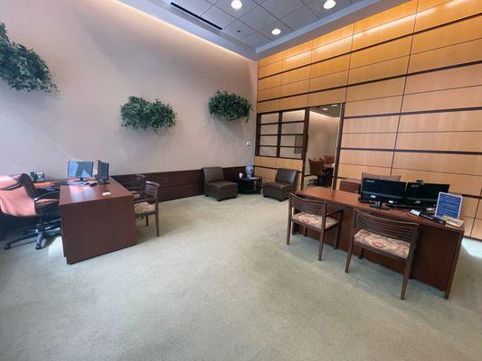 The personal banker desks at the First American Bank Streeterville branch