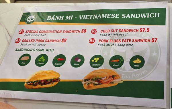 Sandwich menu