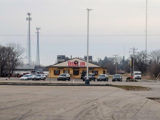 right across the street from fuel stop. truck parking in back but kind of mucky easier to walk over