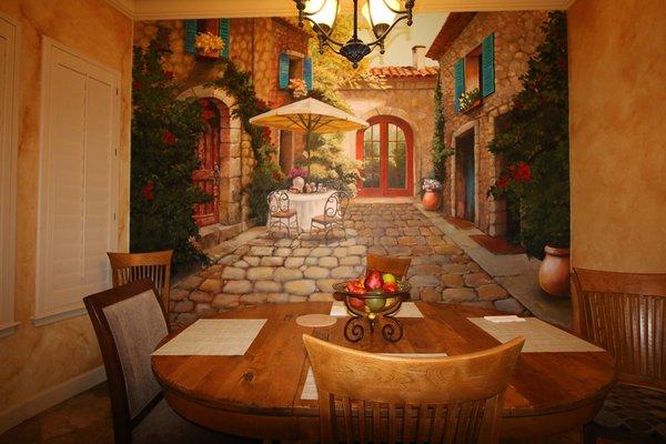 hand-painted Italian dining room mural by Caroline Woods