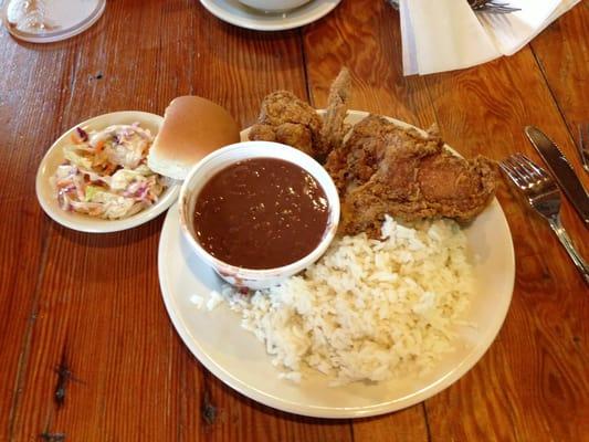 Fried Chicken and red beans an rice special.