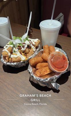 Loaded Tots and Mozzarella Cheeses Sticks