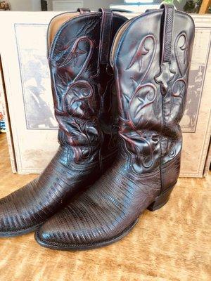 Gorgeous Lucchese Cherry Red Teju Lizard boots.