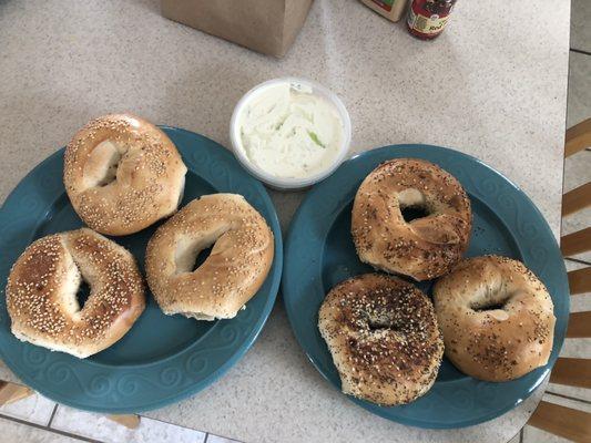 Sesame and Everything bagels with the cream cheese.