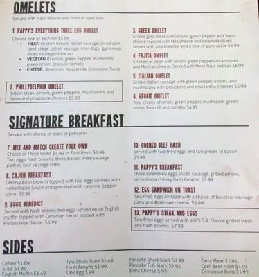 Pappy's Breakfast Menu (current as of 12/2011)