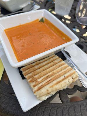 Tomato basil soup and grilled cheese