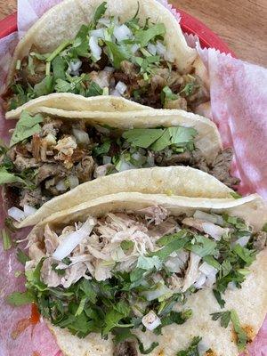 Chicken, beef and pork tacos