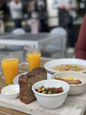 brunch board, orange juice