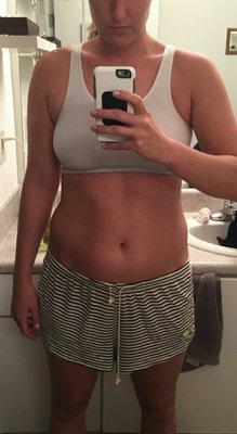 This is a client Lisa 12/29/17 - before Pilates.  Scroll till you see her after shot - she lost 4 inches in 3 months working with me!