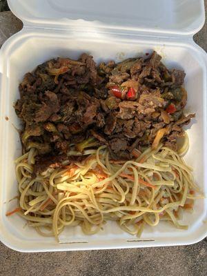 Lo Mein with Broccoli Beef and Pepper Steak