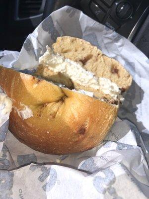 French toast bagel with the fluffiest cream cheese ever