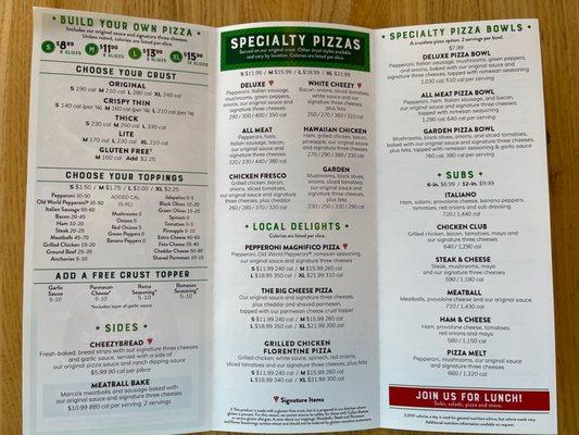 Menu as of 7/17/2022