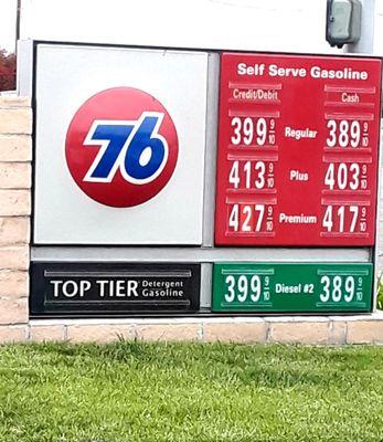 Lowest  gas price in the area 3.99 Unleaded .