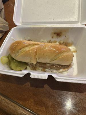 Steak hoagie with pickles