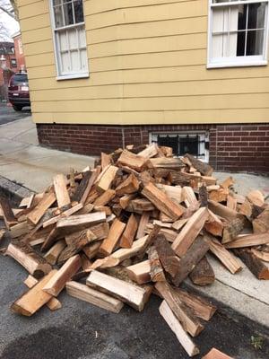 1/4 to our door in Charlestown. Stacked in our basement.